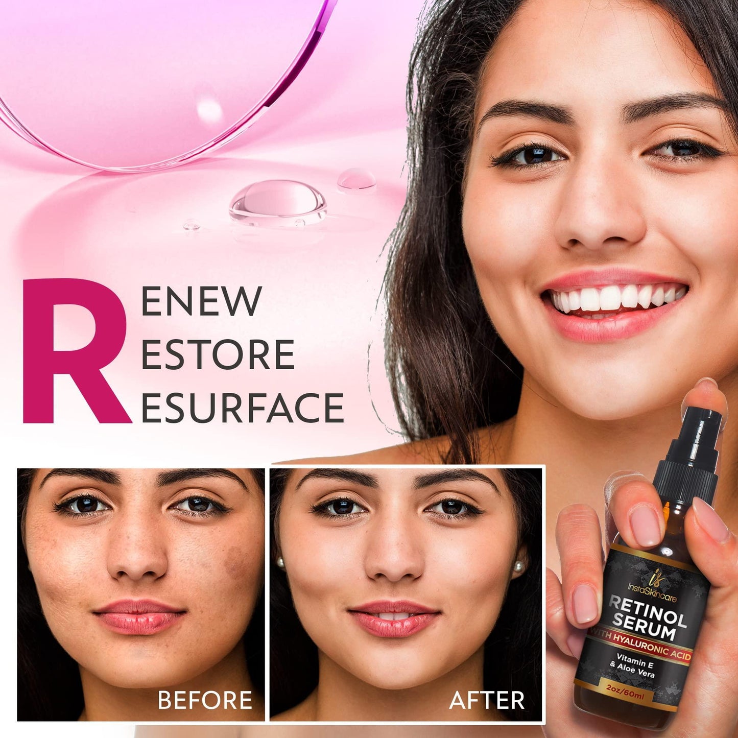 DOUBLE SIZED (2Oz) Retinol Serum for Face with Hyaluronic Acid