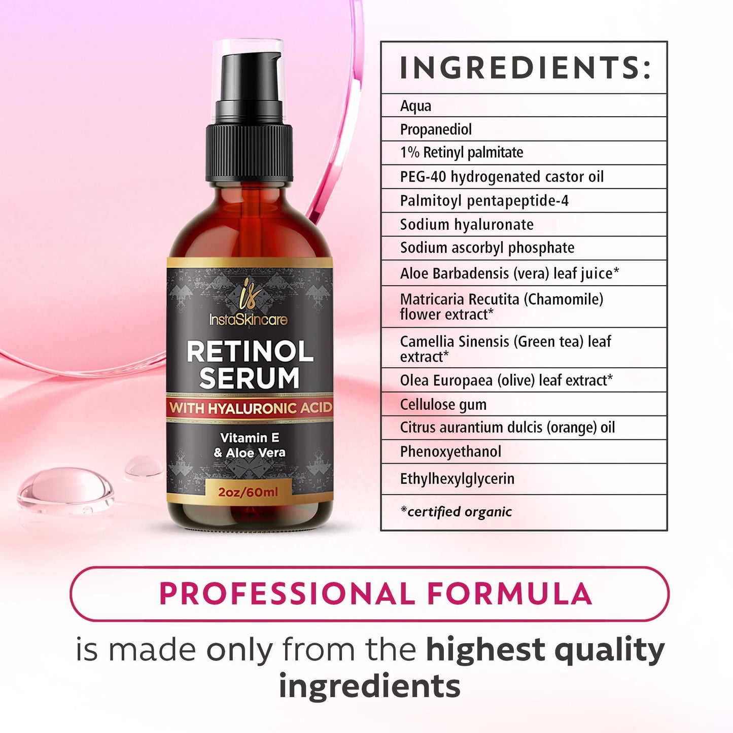 DOUBLE SIZED (2Oz) Retinol Serum for Face with Hyaluronic Acid